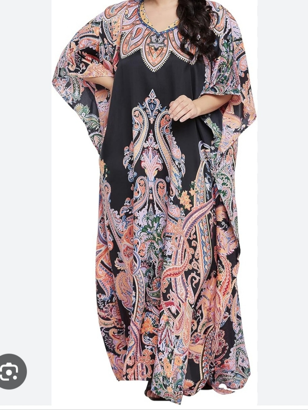 Gypsie Blu Black Pink Paisley Kaftan Mumu Kimono Boho Flowy One Size